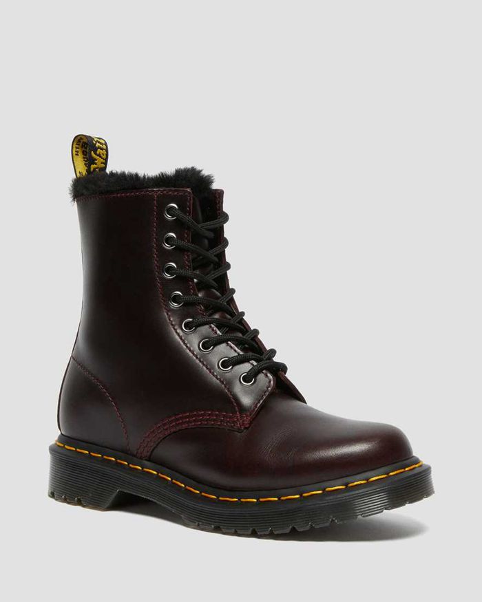 Dr Martens Womens 1460 Serena Faux Fur Lined Lace Up Ankle Boots Burgundy - 60294MYRT